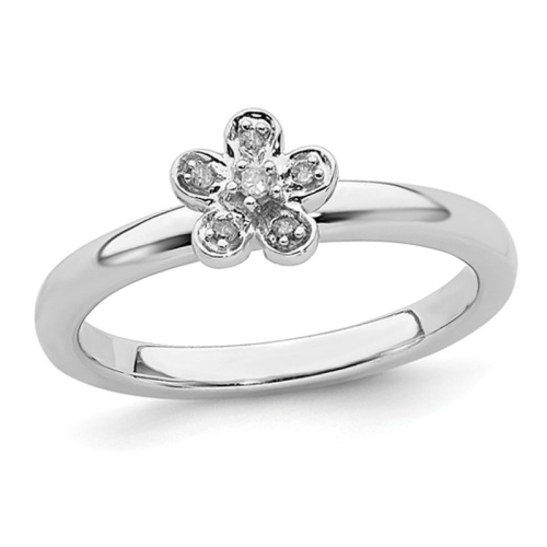 GEM AND HARMONY  Sterling Flower Ring With Diamond Accent In Silver