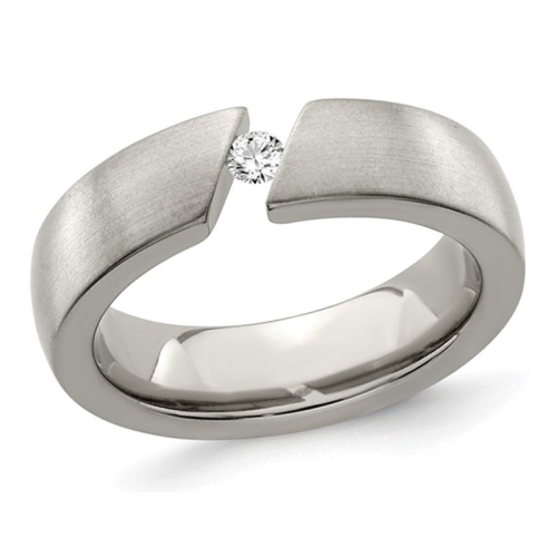 Mens 1/10 Carat Diamond Titanium 6mm Brushed Band Ring