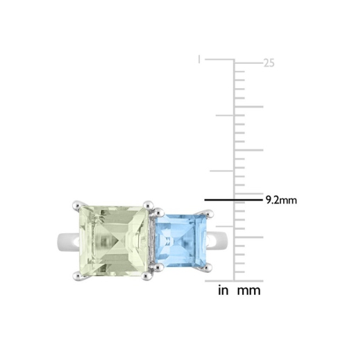 3,75 carat Quartz vert et anneau de topaze bleu ciel en argent sterling