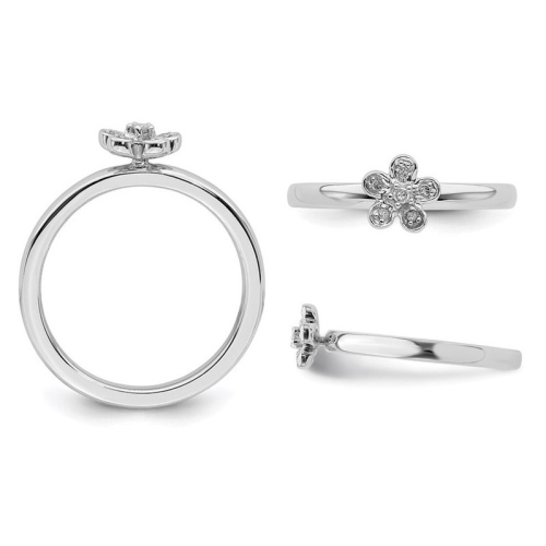 Sterling Silver Flower Ring with Diamond Accent