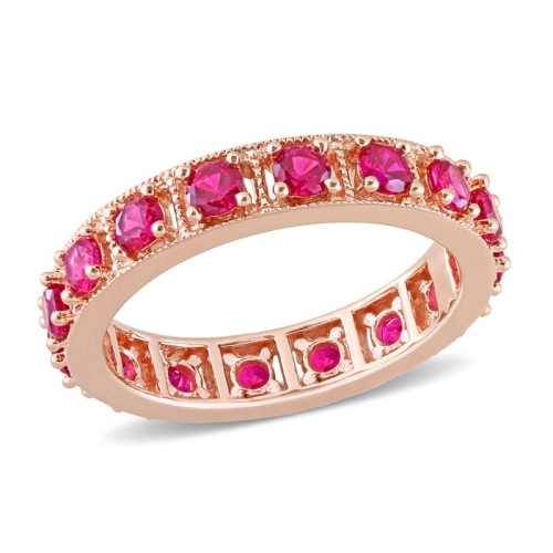 GEM AND HARMONY  1.60 Carat (Ctw) Lab-Created Ruby Eternity Band Ring In Rose Plated Sterling In Silver