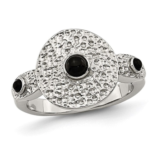 Stainless Steel Polished and Textured Black Onyx Ring