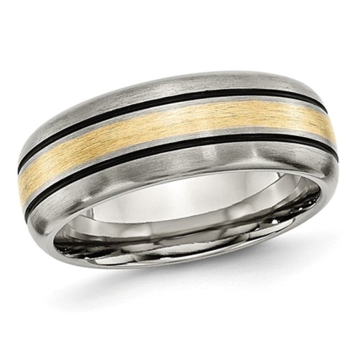 GEM AND HARMONY  Mens 8MM Titanium Wedding Band Ring With 14K Inlay In Gold