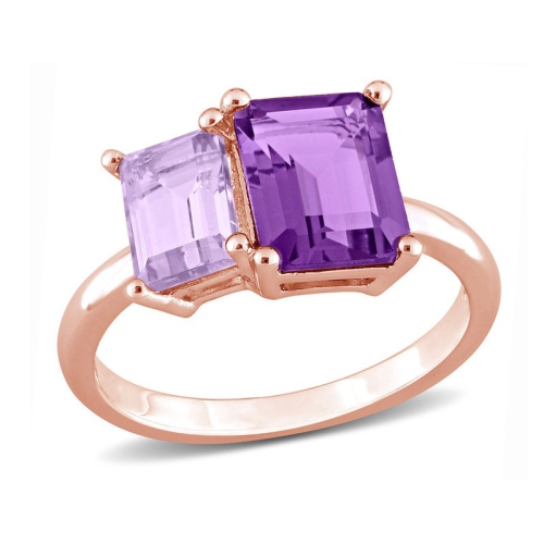 GEM AND HARMONY  3.10 Carat (Ctw) Amethyst And Amethyst Octagon Ring In Rose Plated Sterling Silver In Pink