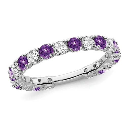GEM AND HARMONY  2/3 Carat (Ctw) Amethyst Band 14K Gold With 3/4 Carat (Ctw) Diamonds In White