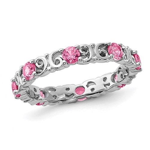 GEM AND HARMONY  1.00 Carat (Ctw) Lab-Created Sapphire Band Ring In Sterling Silver In Pink