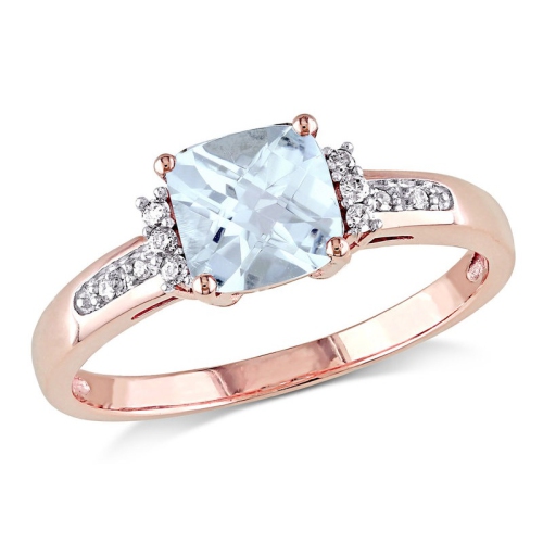4/5 Carat Light Aquamarine Ring with Diamonds in 10K Rose Pink Gold