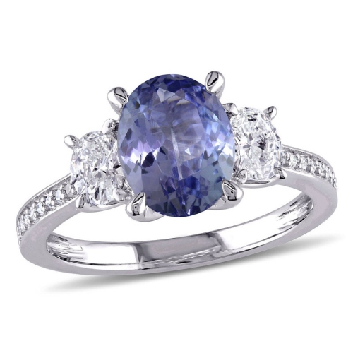 Bague en or blanc 14 ct avec tanzanite à trois pierres de 2.00 ct et diamants