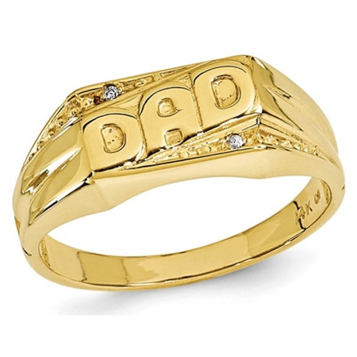 GEM AND HARMONY  10K Gold Polished Mens Dad Ring With Etched Edges (Size 10) In Yellow
