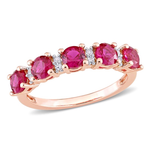 1,62 carat Bande d'anneaux de rubis et de saphir blanc cr???? en laboratoire en argent sterling rose