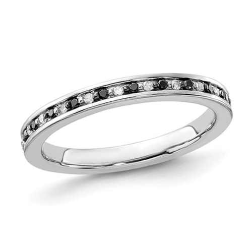 GEM AND HARMONY  1/5 Carat (Ctw) Black & Diamond Wedding Band Ring In Sterling Silver In White