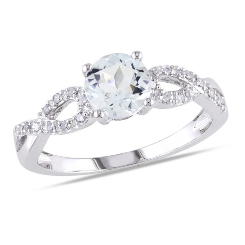 GEM AND HARMONY  3/4 Carat (Ctw) Light Aquamarine Infinity Ring In 10K Gold With Diamonds In White