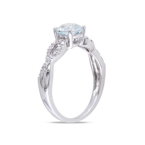 3/4 Carat Light Aquamarine Infinity Ring in 10K White Gold with Diamonds