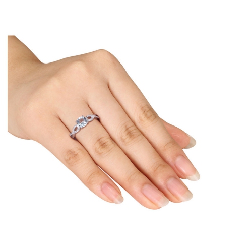 3/4 Carat Light Aquamarine Infinity Ring in 10K White Gold with Diamonds