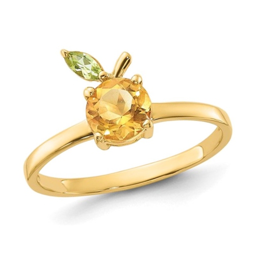 GEM AND HARMONY  7/8 Carat (Ctw) Citrine With Peridot Leaf Ring In 14K Yellow Gold (Size 7) In Orange