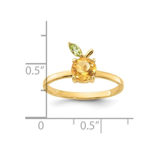 7/8 Carat Citrine Orange with Peridot Leaf Ring in 14K Yellow Gold (SIZE 7)