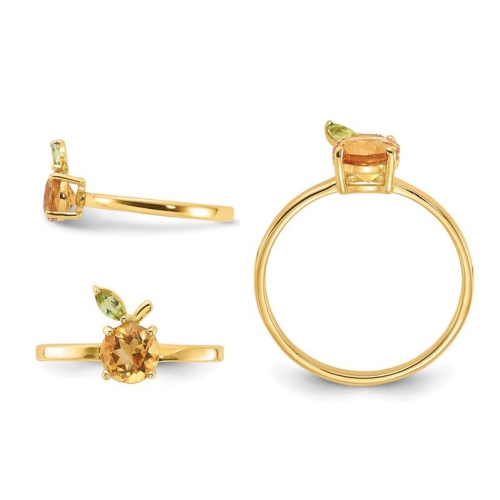 7/8 Carat Citrine Orange with Peridot Leaf Ring in 14K Yellow Gold (SIZE 7)