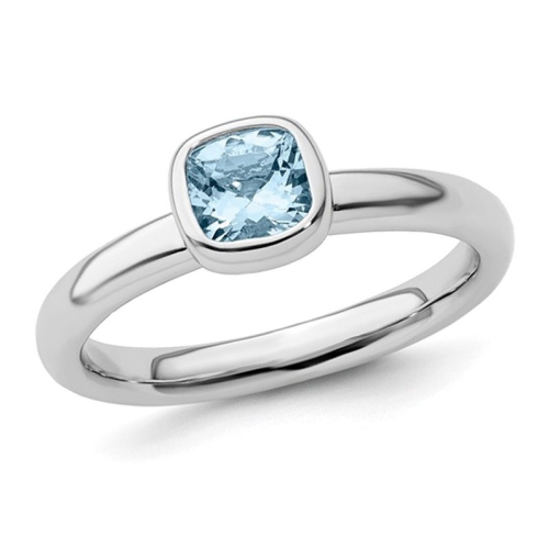 GEM AND HARMONY  1/2 Carat (Ctw) Cushion-Cut Aquamarine Ring In Sterling In Silver