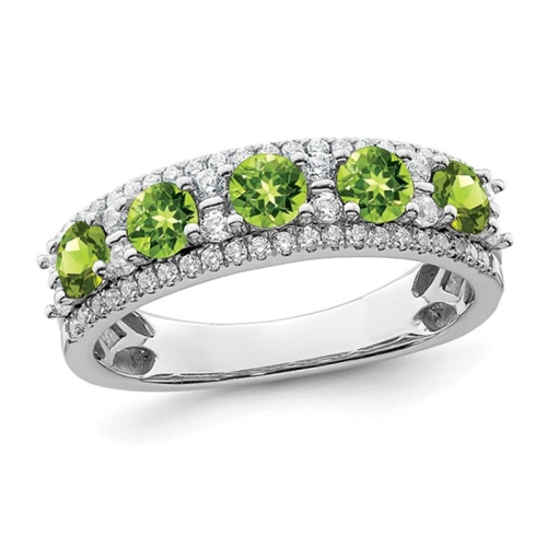 9/10 carat anneau de bande p??ridot en or blanc 14K avec diamants 1/3 carat (ctw)