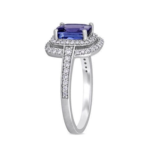 2.12 Carat Tanzanite Double Halo Ring in 14K White Gold with Diamonds