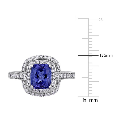 2.12 Carat Tanzanite Double Halo Ring in 14K White Gold with Diamonds