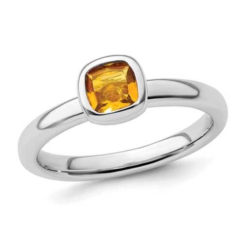 GEM AND HARMONY  1/2 Carat (Ctw) Cushion-Cut Citrine Ring In Sterling In Silver