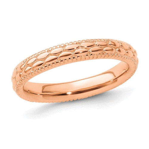 GEM AND HARMONY  Rose Plated Sterling Patterned Wedding Band Ring In Silver