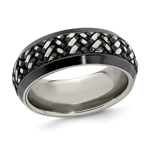 GEM AND HARMONY  Mens Titanium Woven Band Ring (9Mm) In Black