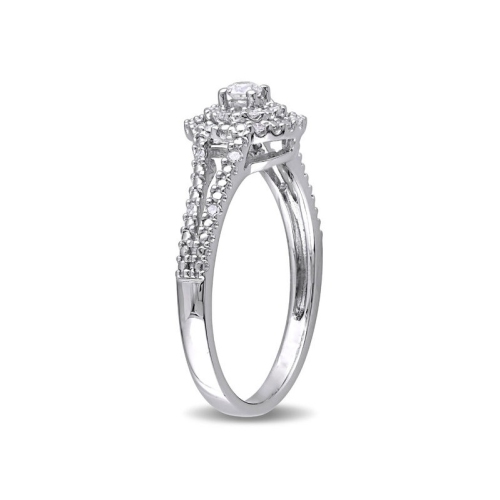 1/5 Carat Diamond Split Shank Halo Ring in Sterling Silver