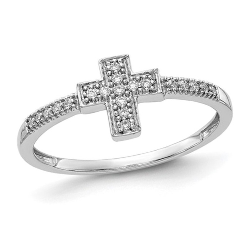 GEM AND HARMONY  14K Gold Cross Cross Ring With 1/10 Carat (Ctw) Diamonds (Size 7) In White