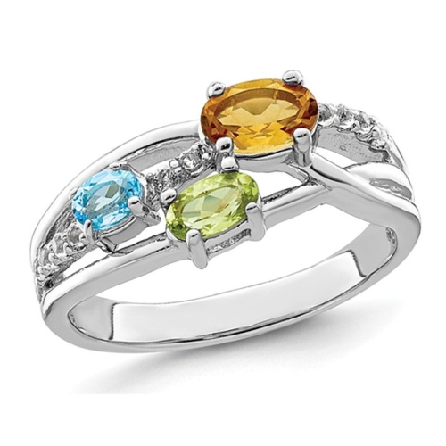 GEM AND HARMONY  9/10 Carat (Ctw) Topaz, Peridot And Citrine Ring In Sterling Silver In Blue