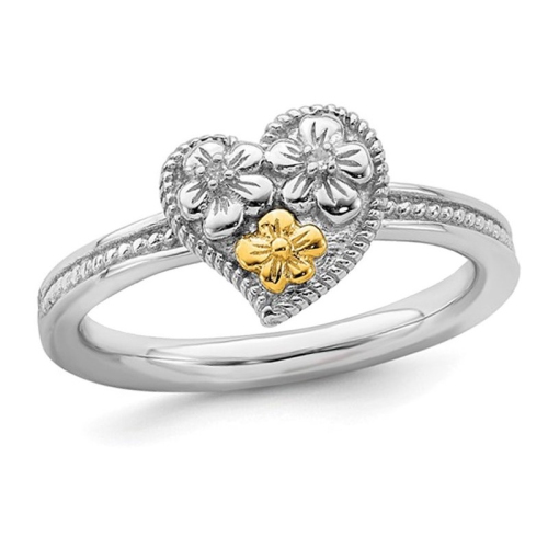 GEM AND HARMONY  Sterling Flower Heart Ring In Silver