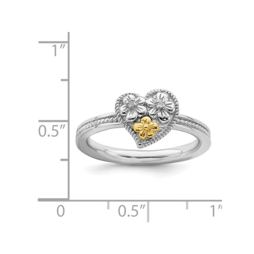 Sterling Silver Flower Heart Ring