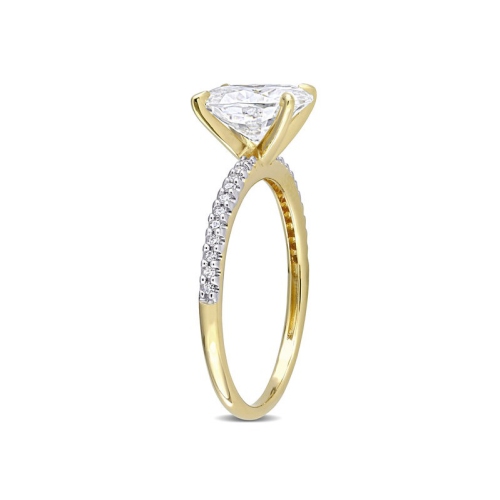 2.00 Carat Lab-Created Oval Moissanite Solitaire Engagement Ring 14K Yellow Gold with Diamonds