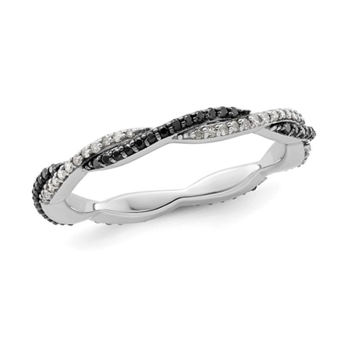GEM AND HARMONY  1/4 Carat (Ctw) Black & Diamond Twist Ring Band In Sterling Silver In White