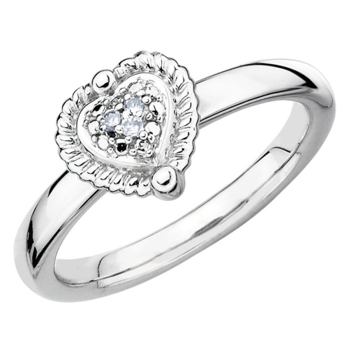 Bague en cœur rehaussé diamant, argent sterling