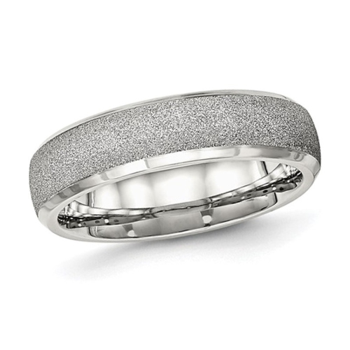 Mens or Ladies Stainless Steel 6mm Polished Laser Cut Band Ring