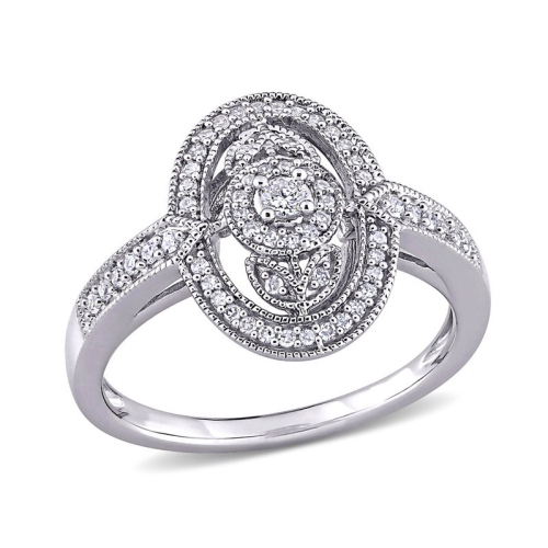 GEM AND HARMONY  1/4 Carat (Ctw) Diamond Oval Halo Ring In Sterling In Silver