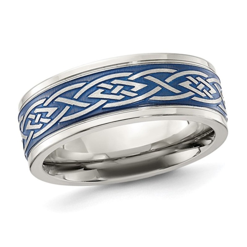 Mens Stainless Steel Blue Plated Celtic Band Ring
