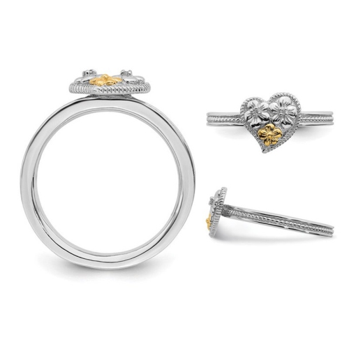 Sterling Silver Flower Heart Ring