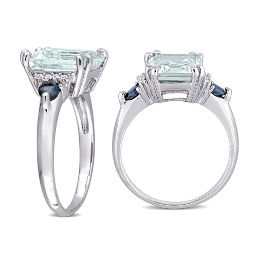 3 1/3 carat Aquamarine et saphir bleu en argent sterling avec des diamants d'accent