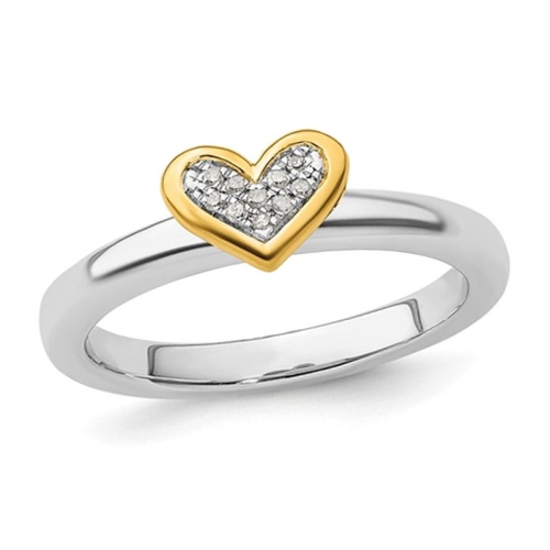 GEM AND HARMONY  Sterling Heart Promise Ring With Diamond Accents In Silver