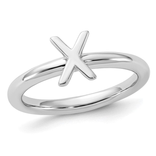 Sterling Silver Rhodium-Plated Polished X Ring