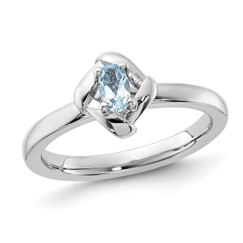 1/4 carat anneau aigue-marine ovale en argent sterling