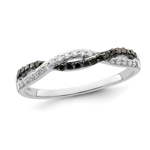 1/5 Carat Black & White Diamond Twist Ring Band in Sterling Silver