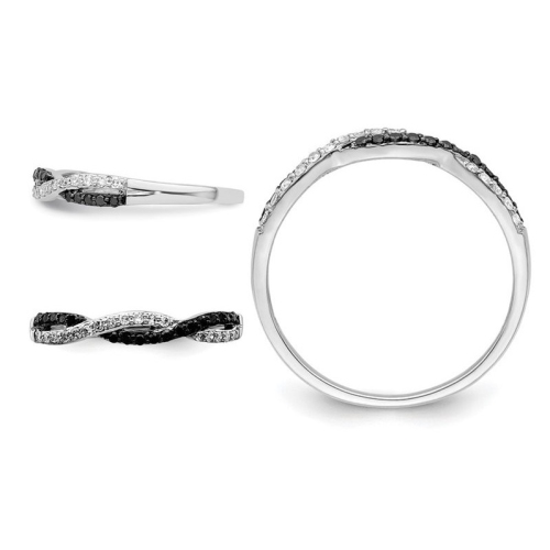 1/5 Carat Black & White Diamond Twist Ring Band in Sterling Silver