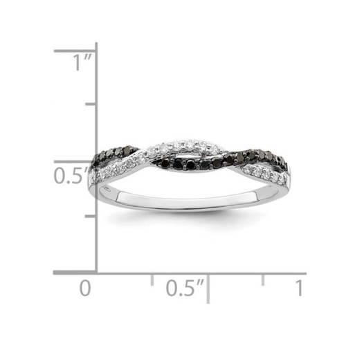 1/5 Carat Black & White Diamond Twist Ring Band in Sterling Silver