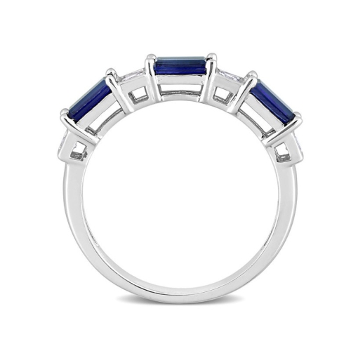 1.40 Carat Lab-Created Blue and White Sapphire Baguette Ring Band in Sterling Silver