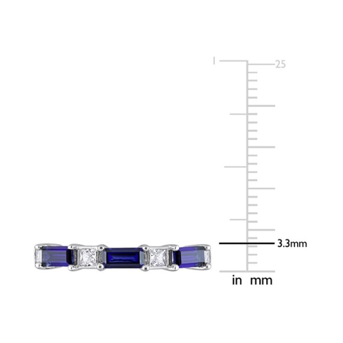 1.40 Carat Lab-Created Blue and White Sapphire Baguette Ring Band in Sterling Silver