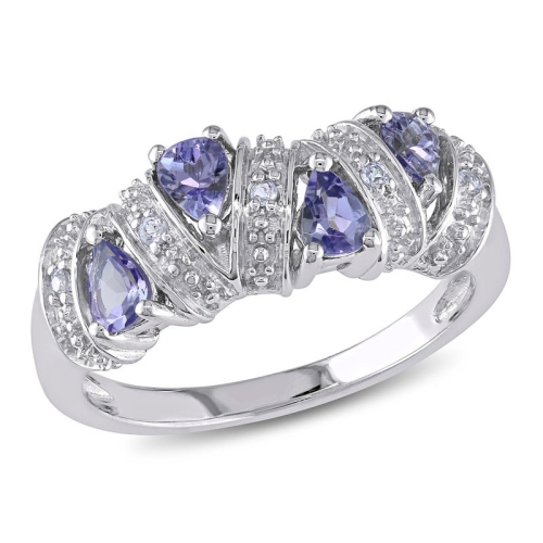 1/2 carat Bague de pave tanzanite en argent sterling